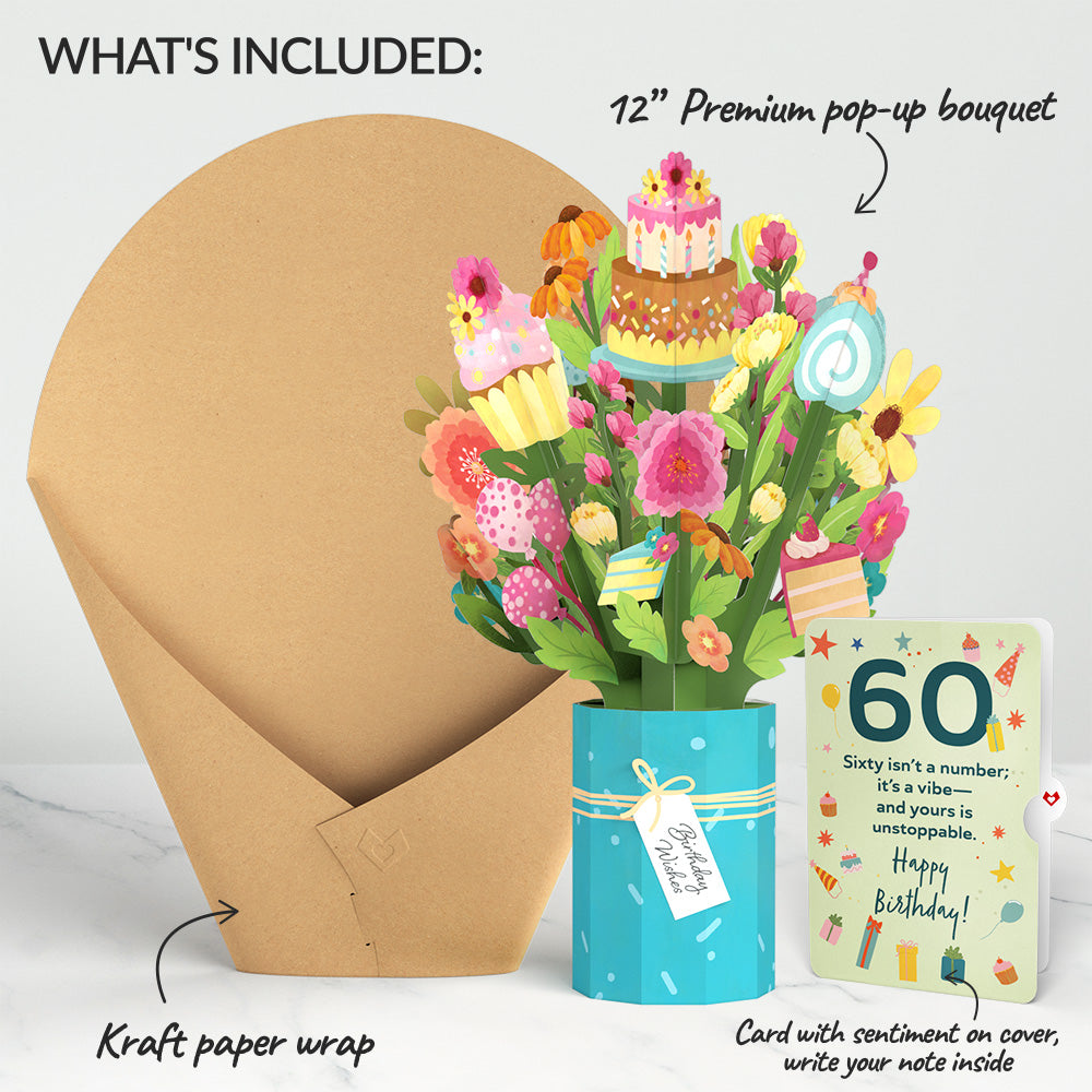 Sweet 60th Birthday Wishes Bouquet and Sentiment Set、mySite、solidvoid