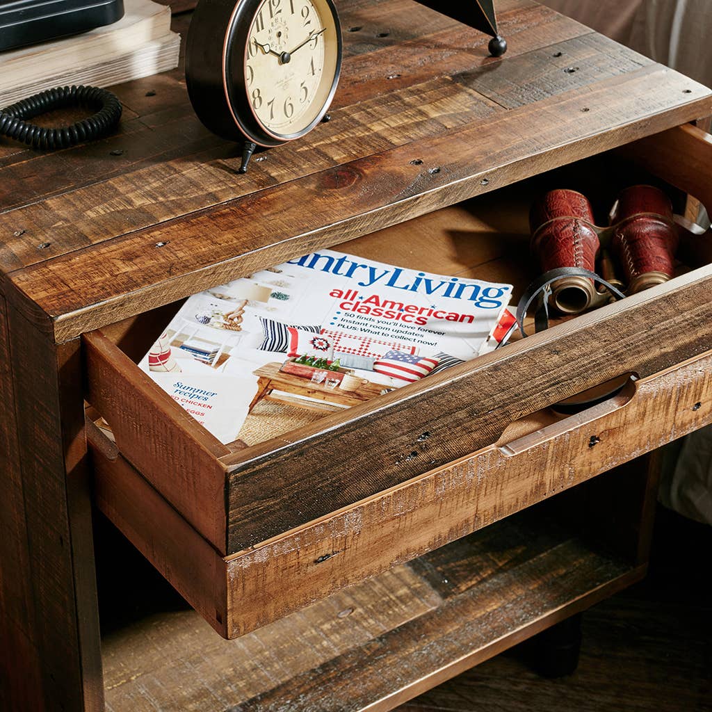 Industrial Rustic Wood Nighstand with Drawer and Storage Solid Wood、mySite、g9winljtr