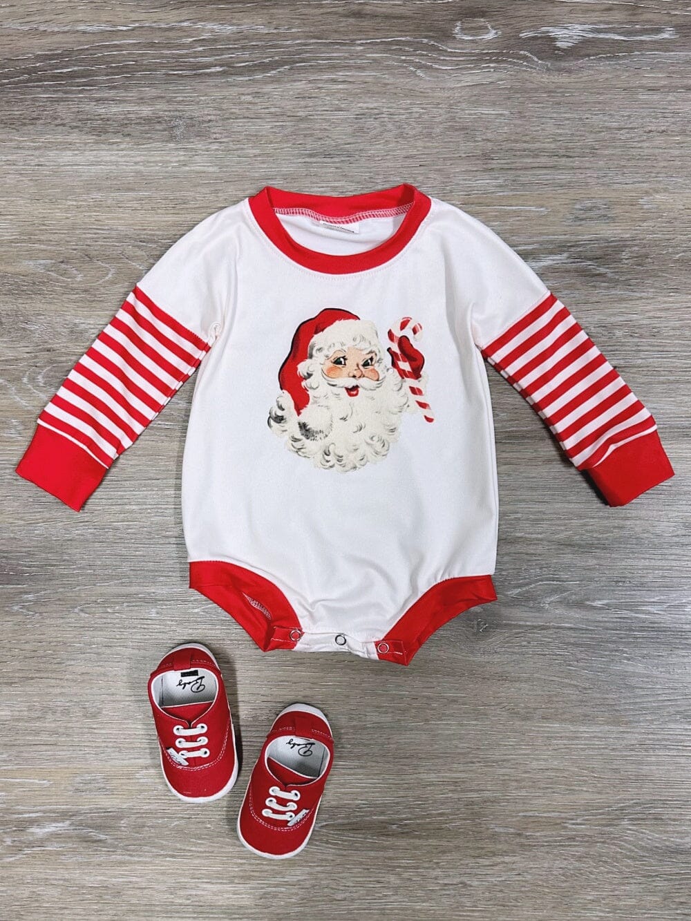 Santa Claus Red Stripe Long Sleeve Baby Bubble Romper、mySite、camillekostekn