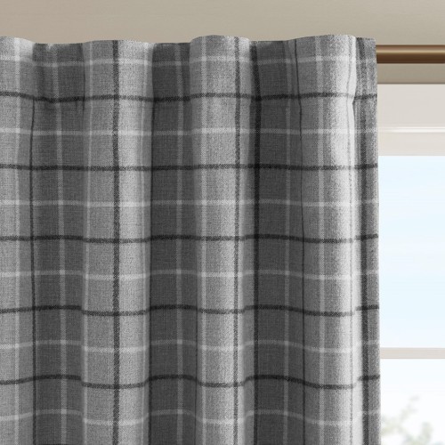 Plaid Rod Pocket and Back Tab Curtain Panel with Fleece Lining Brown 50x84"、、eastwooduniform