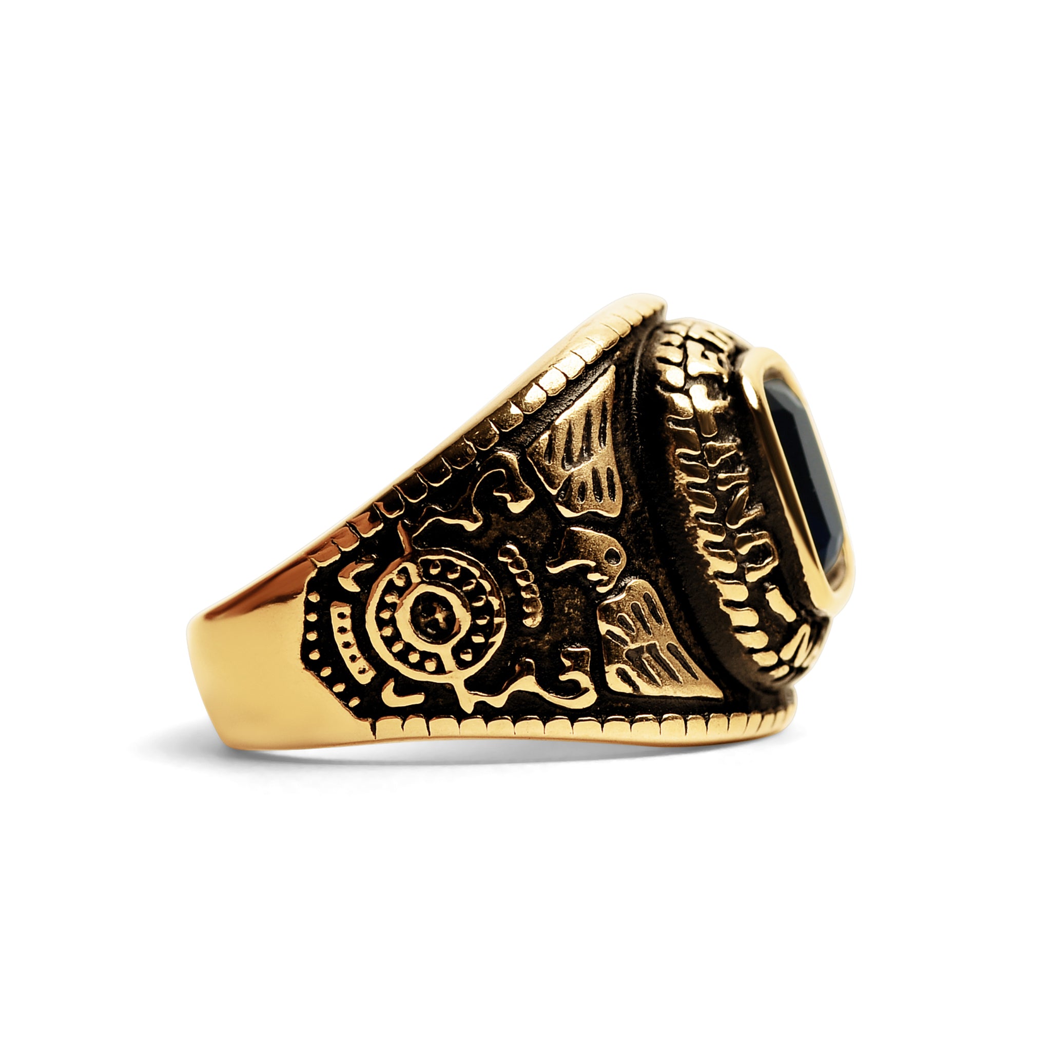 18K Gold PVD Stainless Steel United States Navy Blue Center Stone Ring / MCR6003、mySite、dreamappss