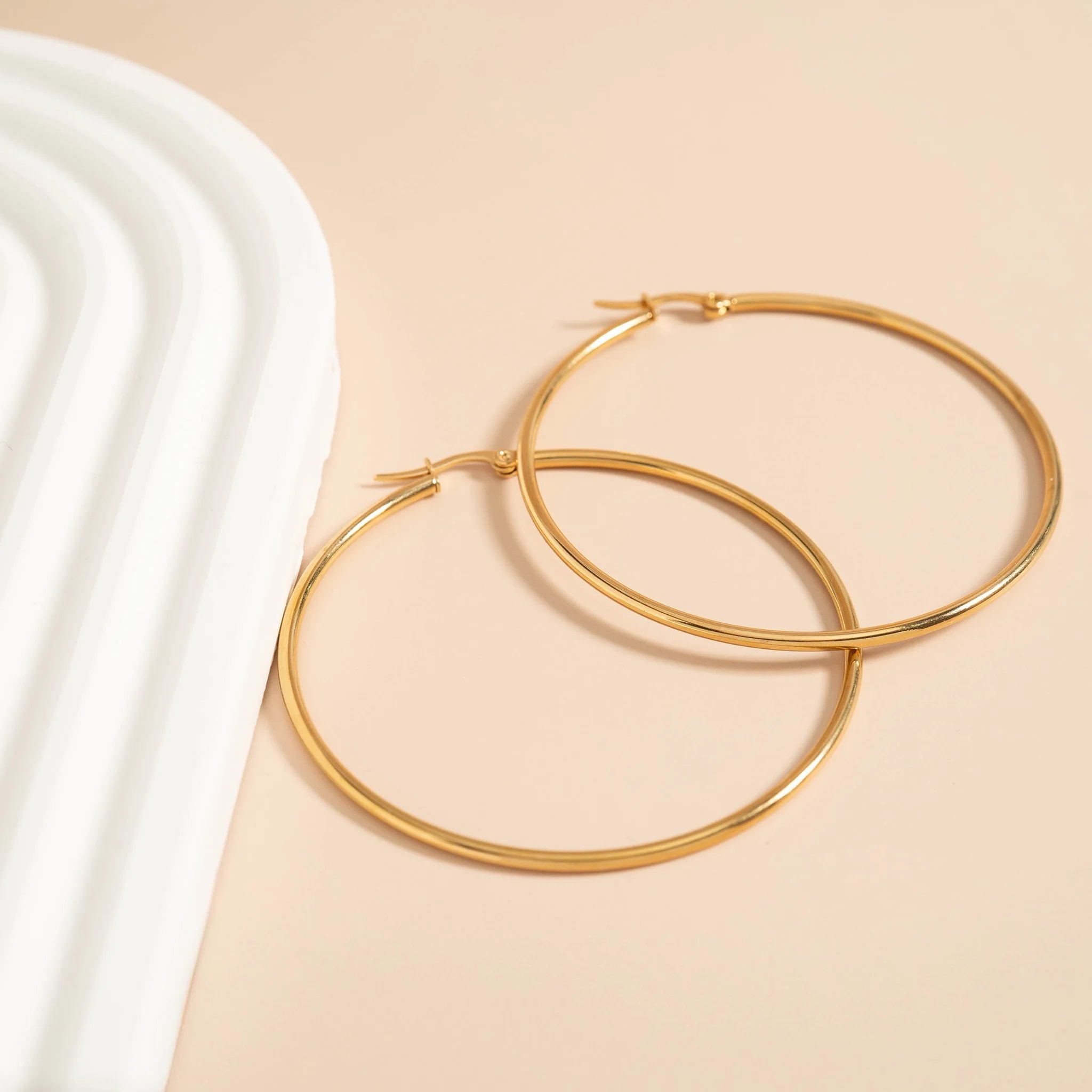 18K Gold PVD Stainless Steel Round Tube Hoop Earrings / ERJ2138、mySite、dreamappss