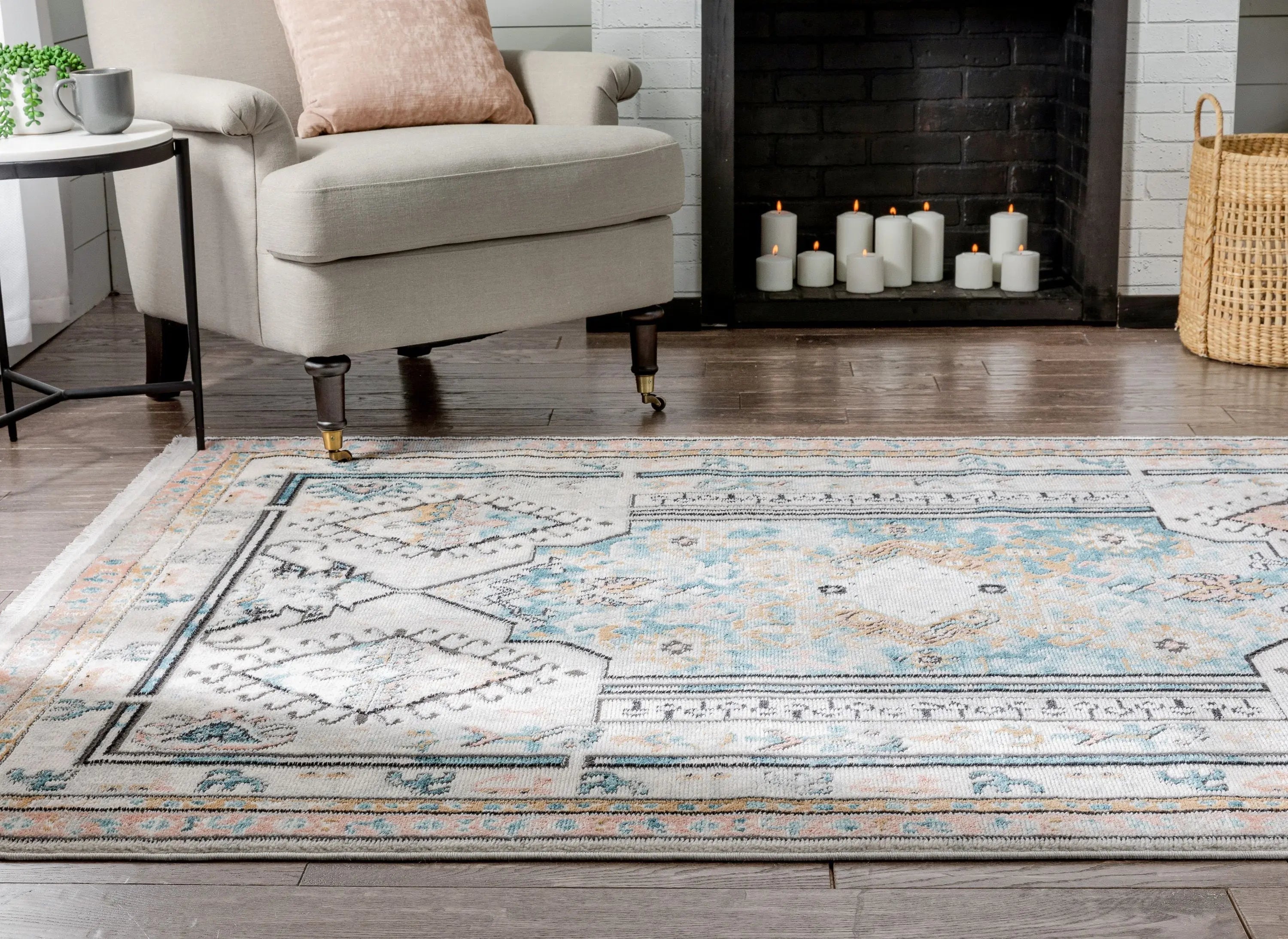 Valeria Bohemian Vintage Oriental Botanical Blue Rug、mySite、gigharbornorthrealestate