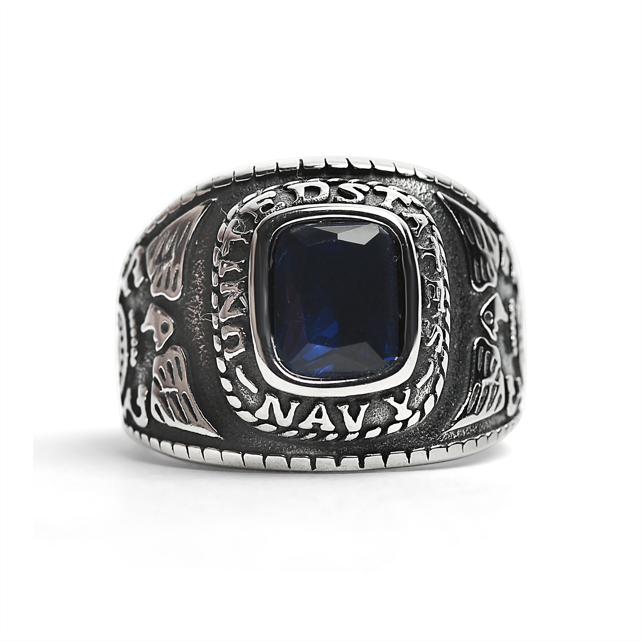 Stainless Steel United States Navy Military Men's Ring with Blue Stone / MCR3068、mySite、dreamappss