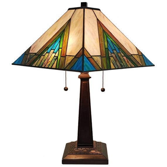 Stained Glass Handcrafted Pyramid Style Two Light Table Lamp、mySite、g9winljtr
