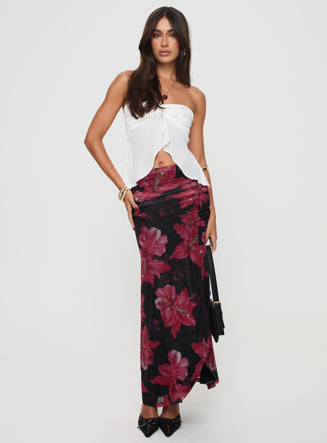 Cooperi Maxi Skirt Black / Red Floral、mySite、solidvoid