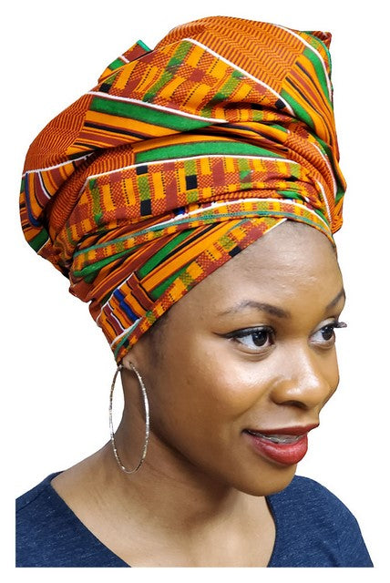 Kente Print Head wrap with Green Trim-DP3227HGT、mySite、solidvoid