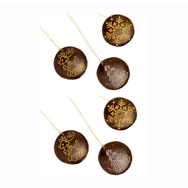 Coconut Christmas Hanging Decor Combo | Reindeer, Trees & Snowflakes | Set of 6、mySite、camillekostekn