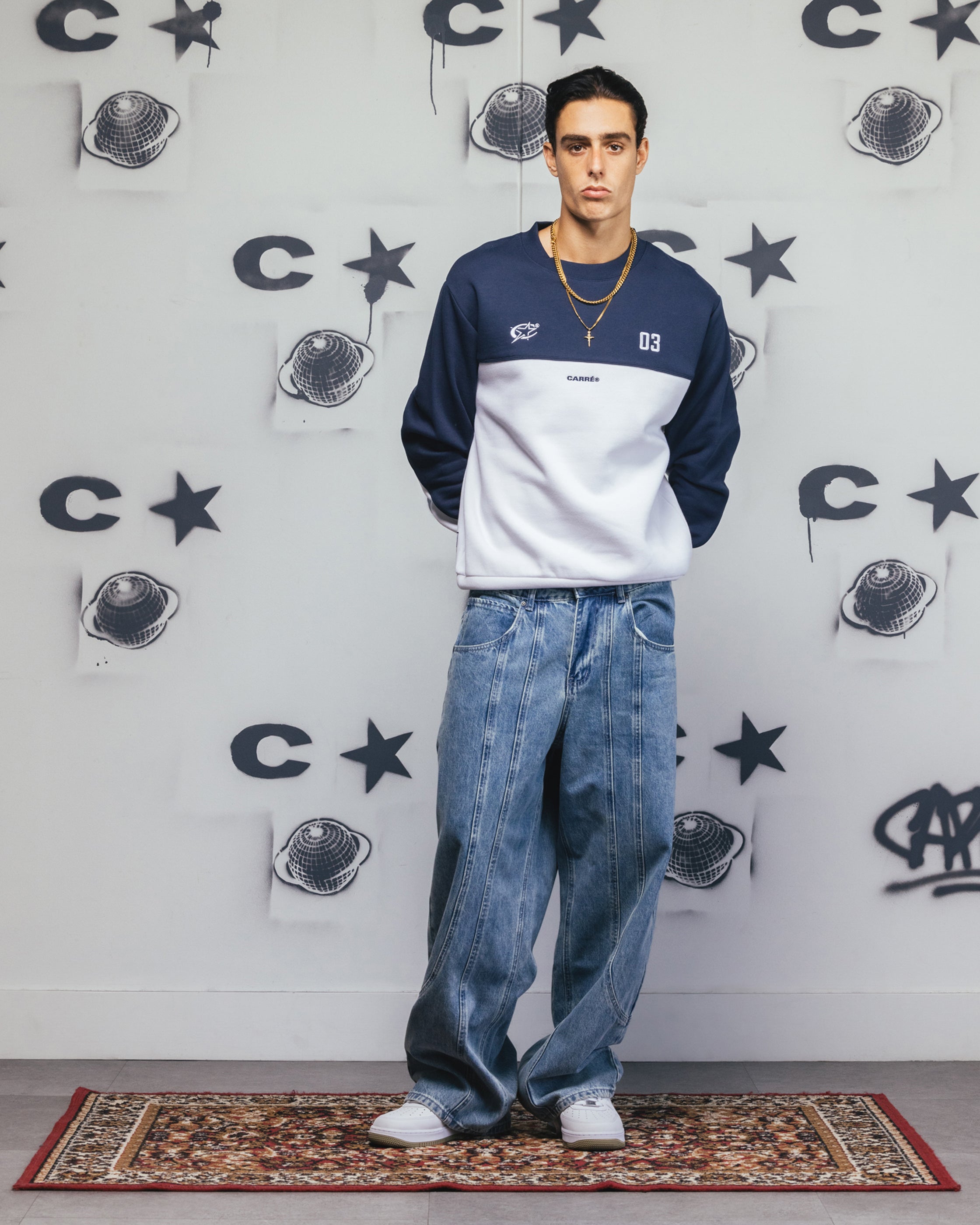 Carre Trainer Oversized Panelled Crewneck Blue/White、mySite、zt4zffjzw