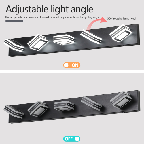 (Same as W1340142518/L2005-B-7) 45" Modern Black 7-Light LED Vanity Light, Square Acrylic Lampshades Wall Mount Fixture for Bathroom, Mirror Lighting、、eastwooduniform