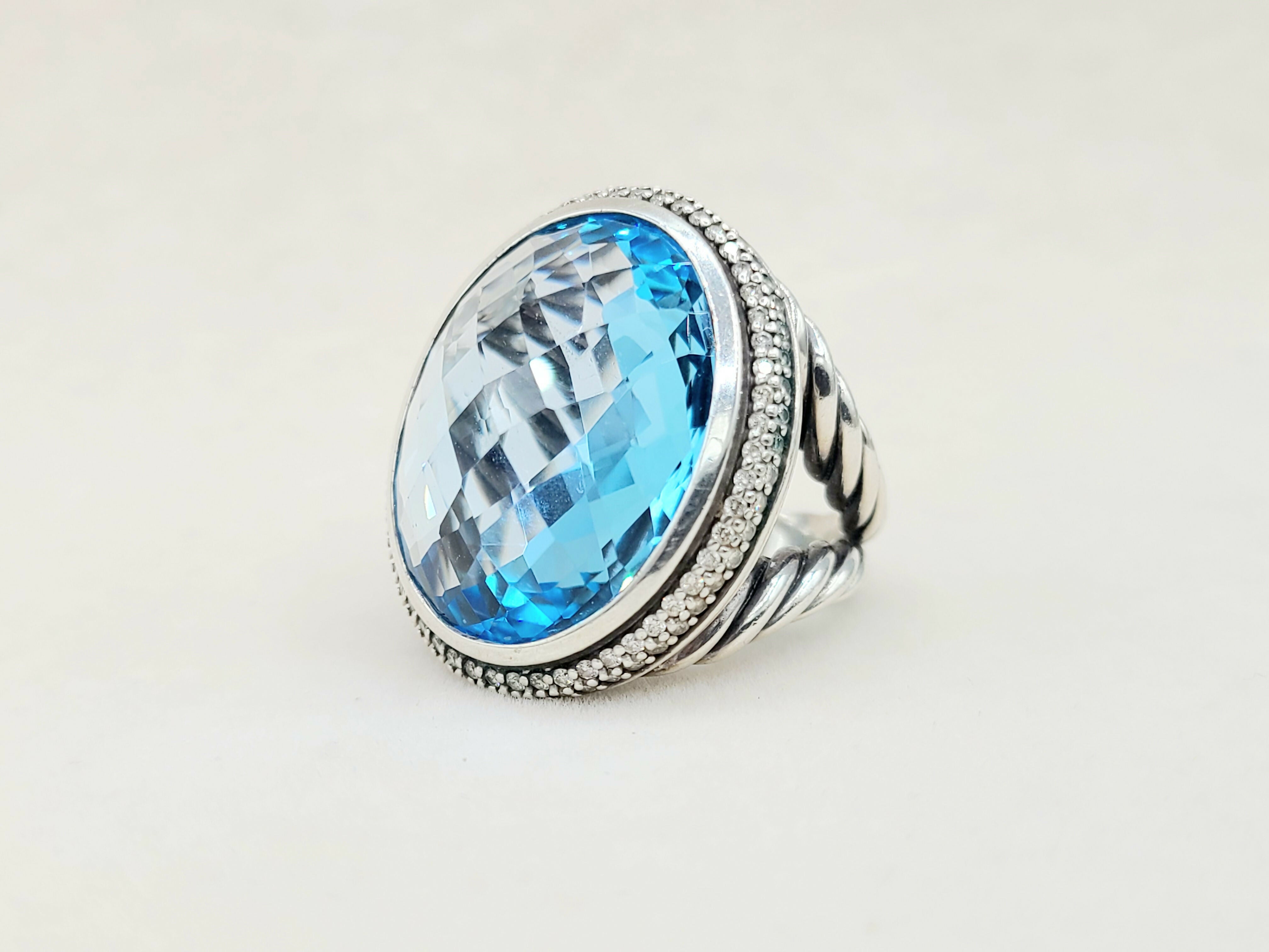 David Yurman Signature Oval Ring Blue Topaz & Diamonds、mySite、hinf8tx79