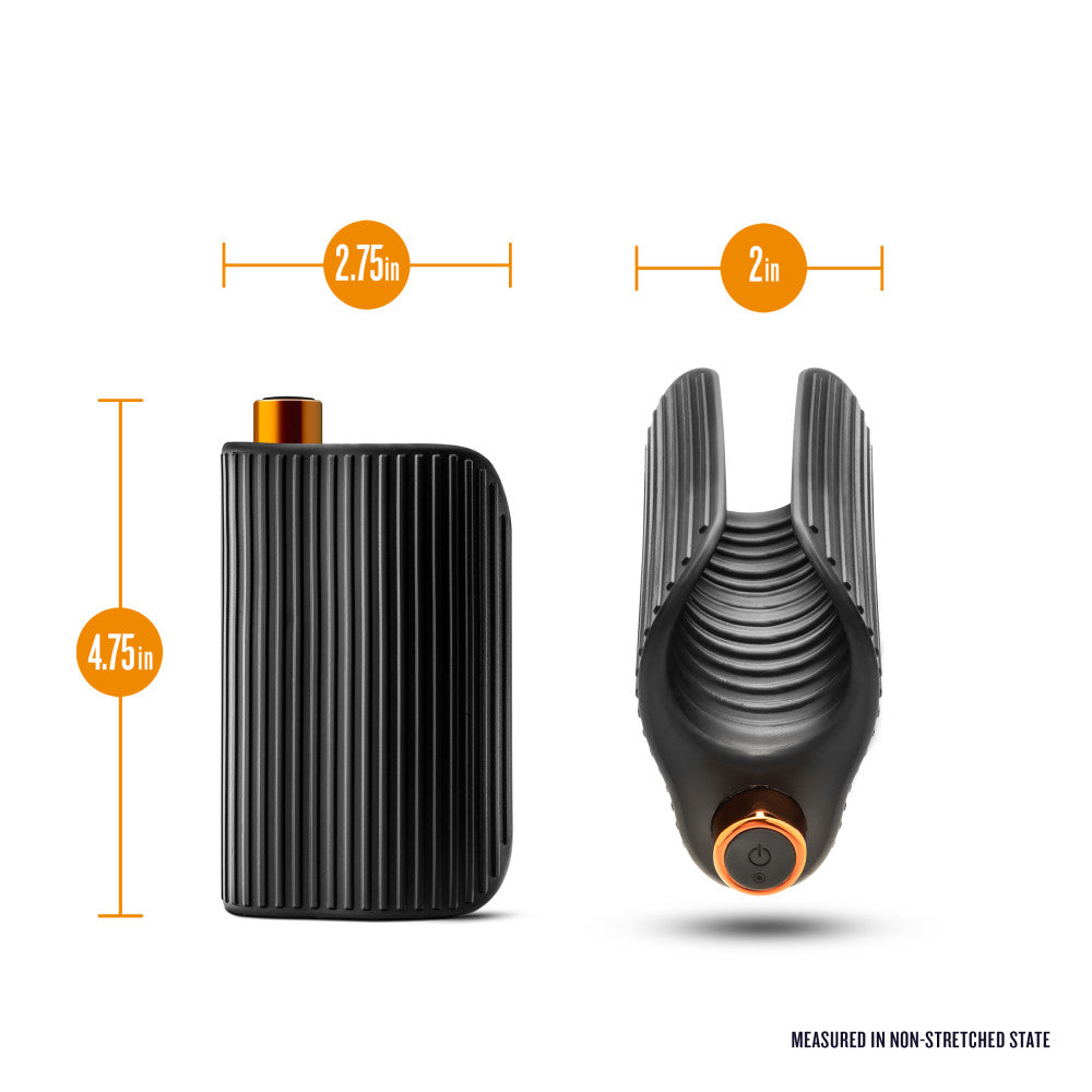 M Elite Platinum By Blush® | Wrapt 4 Inch Ribbed Vibrating Masturbator in Black - Made with Purio™ Ultra Soft Liquid Silicone、mySite、bottomscart