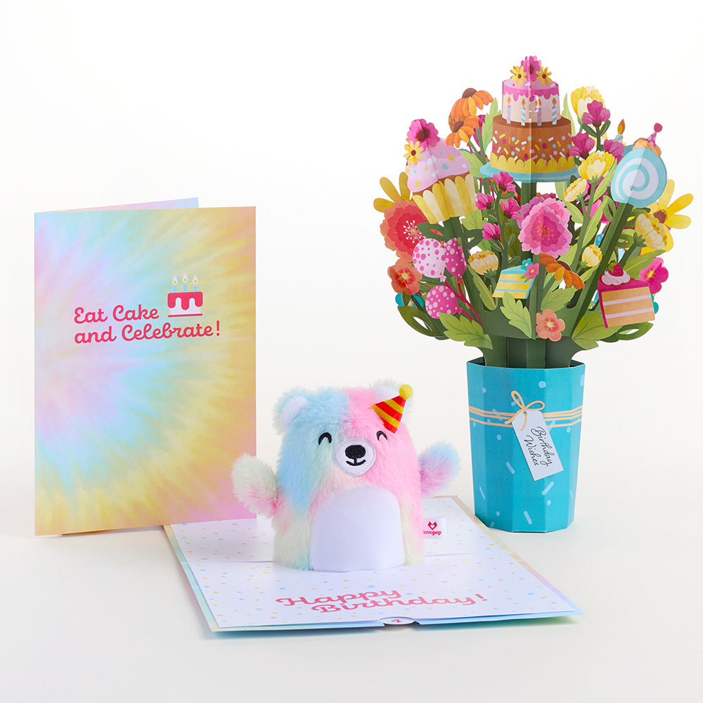 'Eat Cake and Celebrate' Birthday Plushpop Card and Bouquet Bundle、mySite、solidvoid