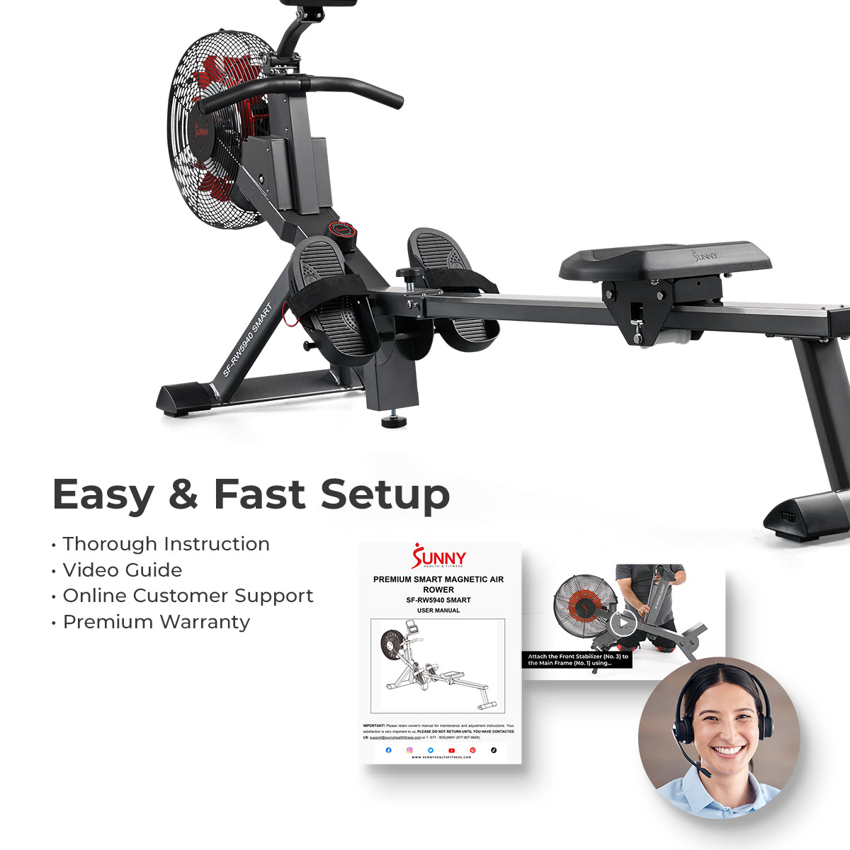  Premium Smart Magnetic Air Rower with Extended Rail、mySite、ghnorth