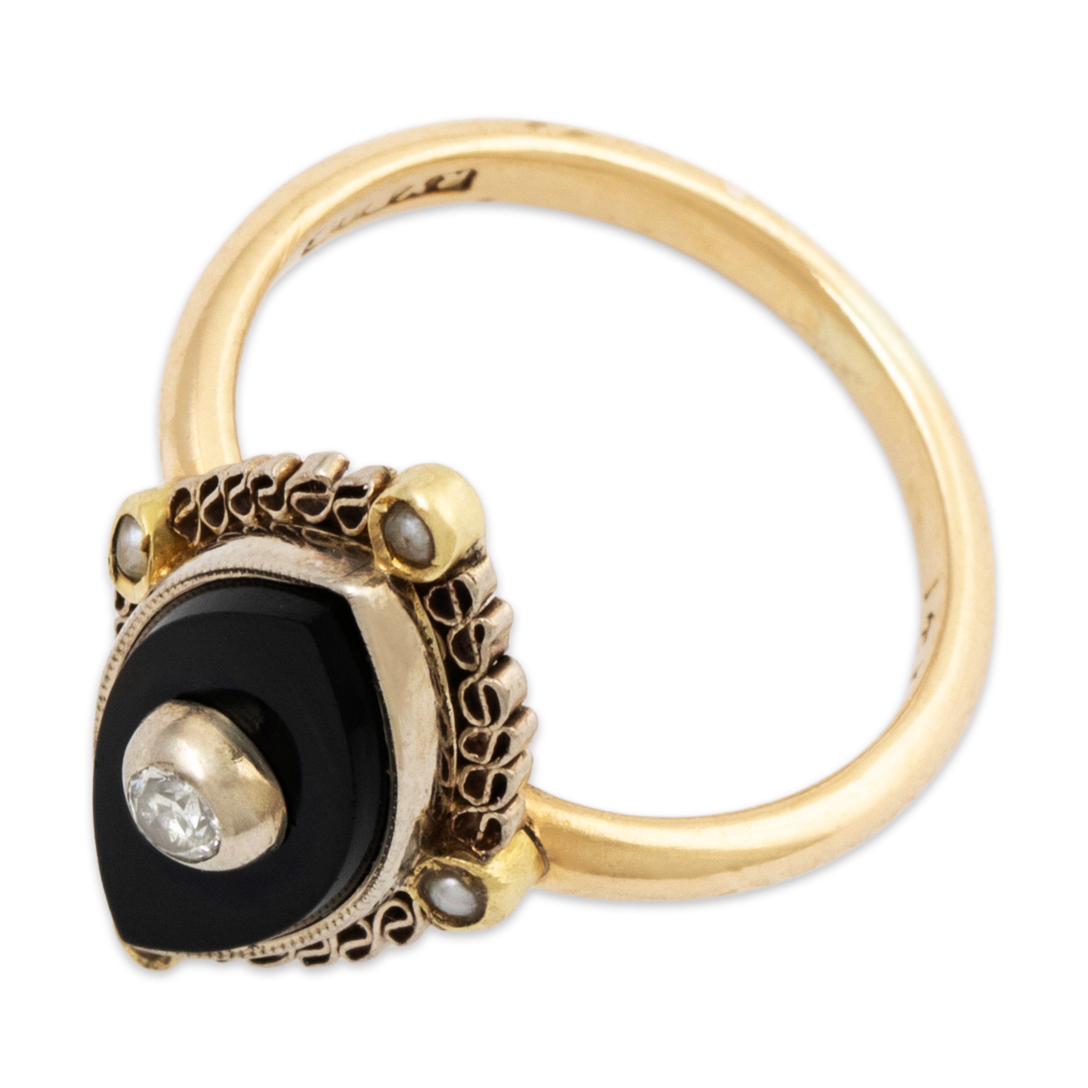 Antique 14k Yellow Gold Onyx Diamond Pearl Art Deco Ring 2.25、mySite、hinf8tx79