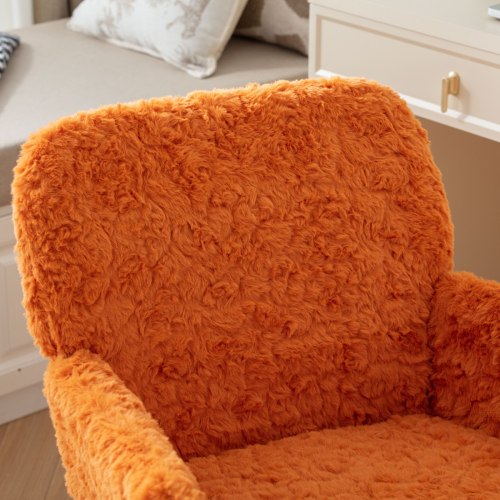 A&A Furniture Office Chair,Artificial rabbit hair Home Office Chair with Golden Metal Base,Adjustable Desk Chair Swivel Office Chair,Vanity Chair(Orange)、、casual