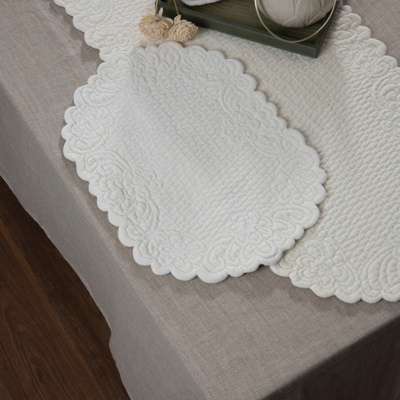 Cotton Dining Mat Set | Table Runner & Placemats | Ivory | Set of 7、mySite、camillekostekn