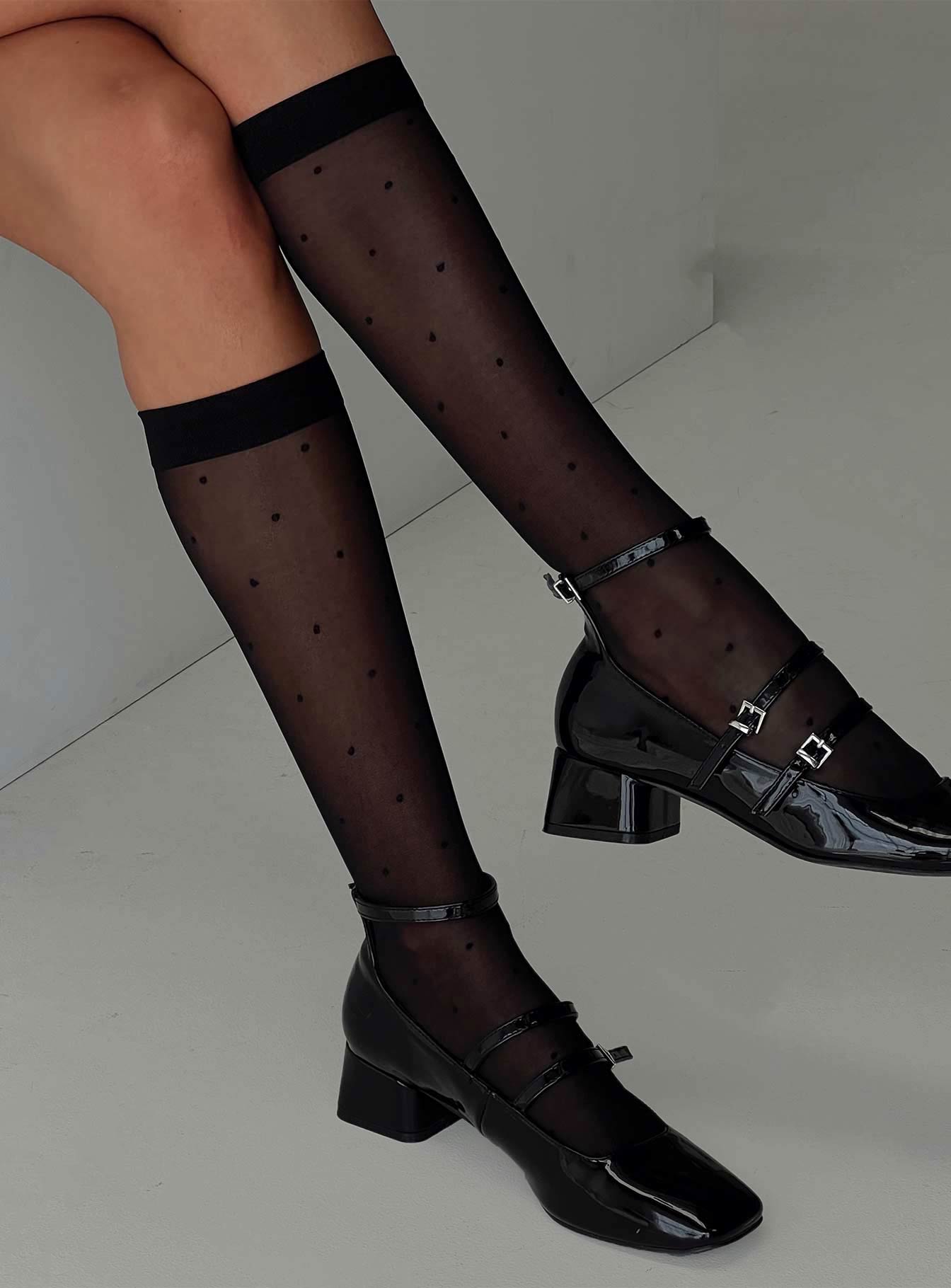 Audley Sheer Knee High Socks Black、mySite、solidvoid