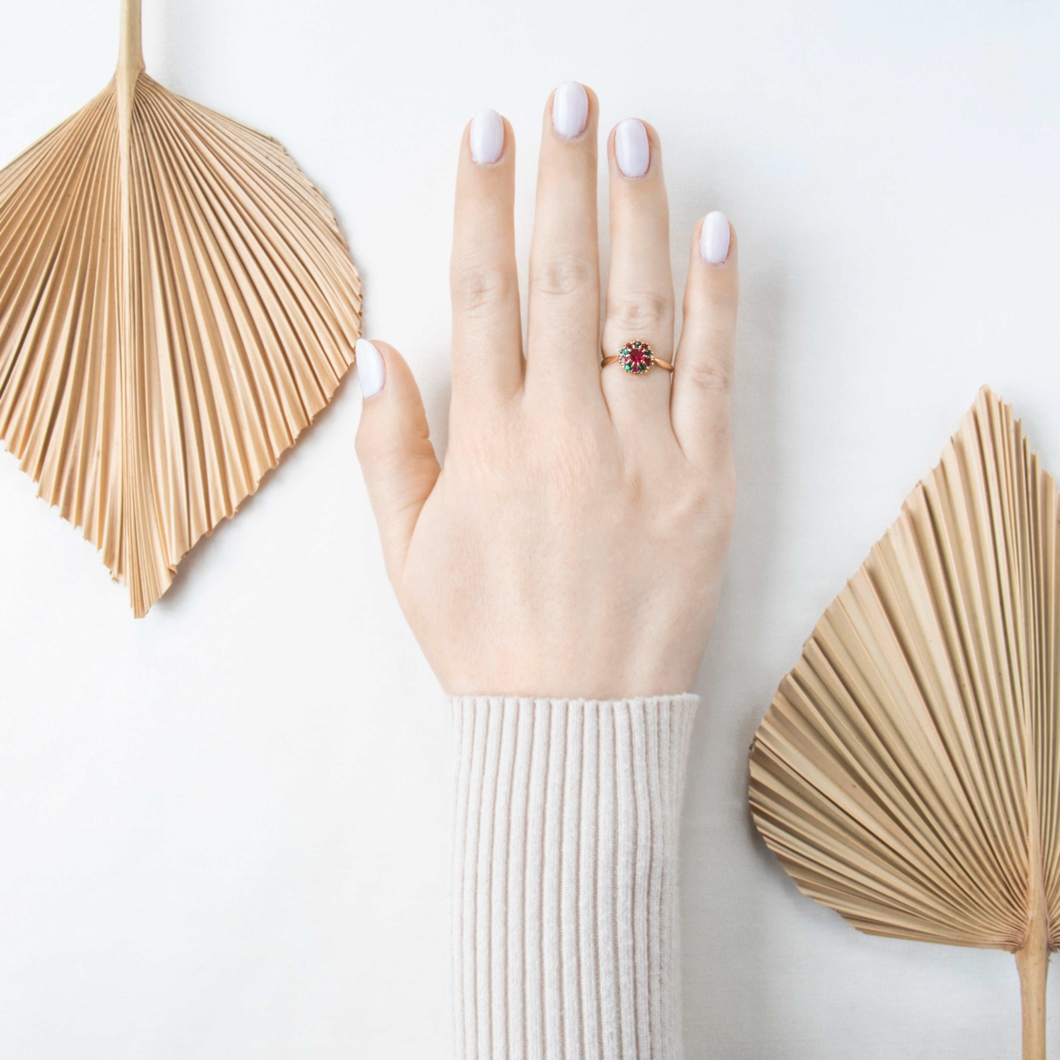 Antique 18k Yellow Gold Green & Crimson Glass Halo Ring 6.50、mySite、hinf8tx79