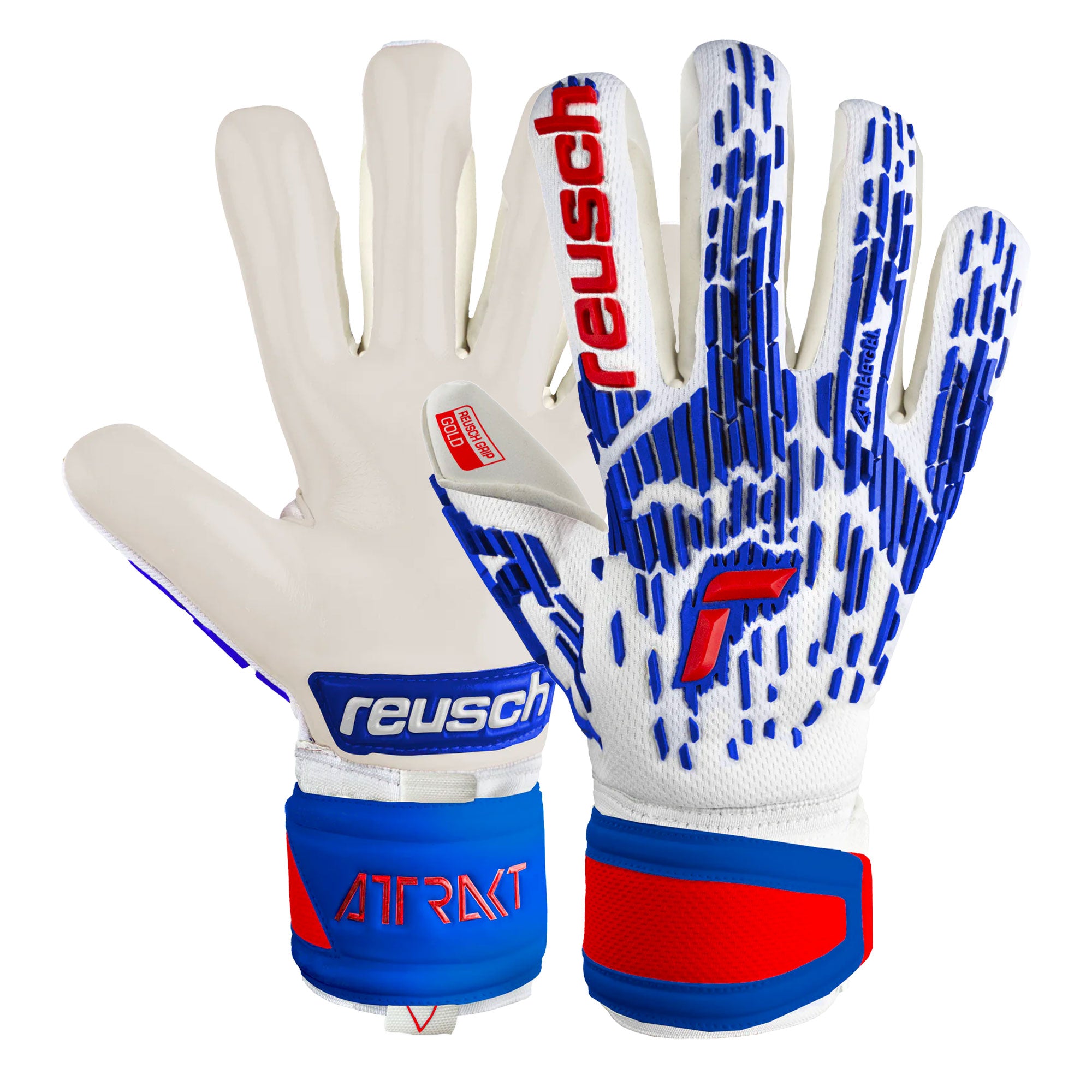 Reusch Men's Attrakt Freegel Gold Sleek Fingersave Goalkeeper Gloves White/Blue、mySite、noshort