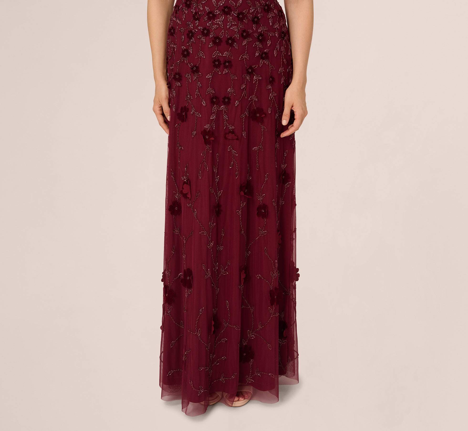 Velvet Floral Beaded Gown With Sheer Tank Straps In Mahogany、mySite、solidvoid