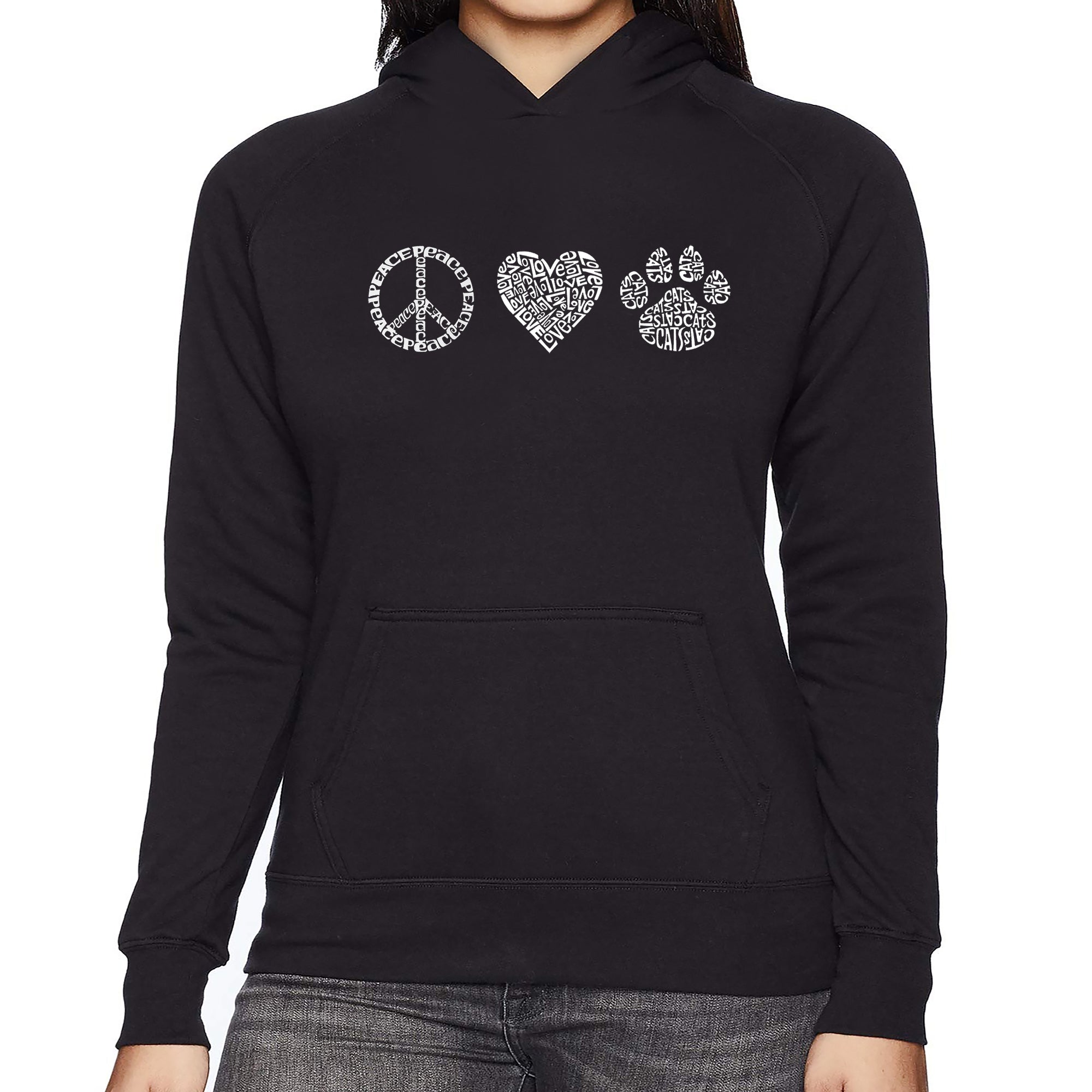 Peace Love Cats - Women's Word Art Hooded Sweatshirt、mySite、camillekostekn
