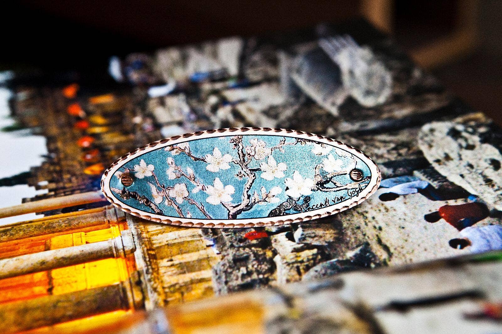 Van Gogh Almond Blossom and Sunflower Copper Barrettes, Handmade in the USA、mySite、g9winljtr