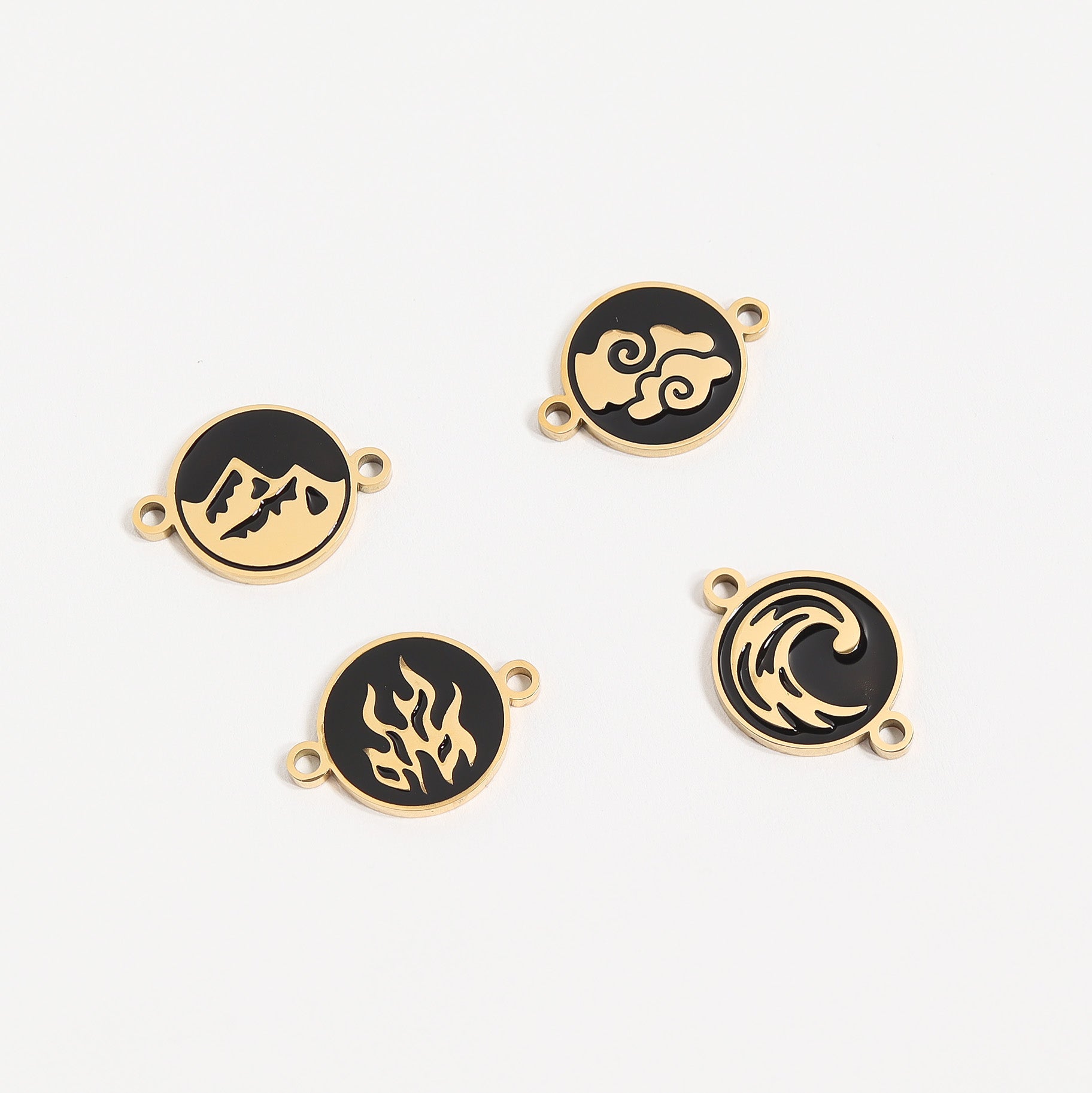 18K Gold PVD Stainless Steel Earth, Fire, Water, & Air Element Connector Charms / PDL0172、mySite、dreamappss