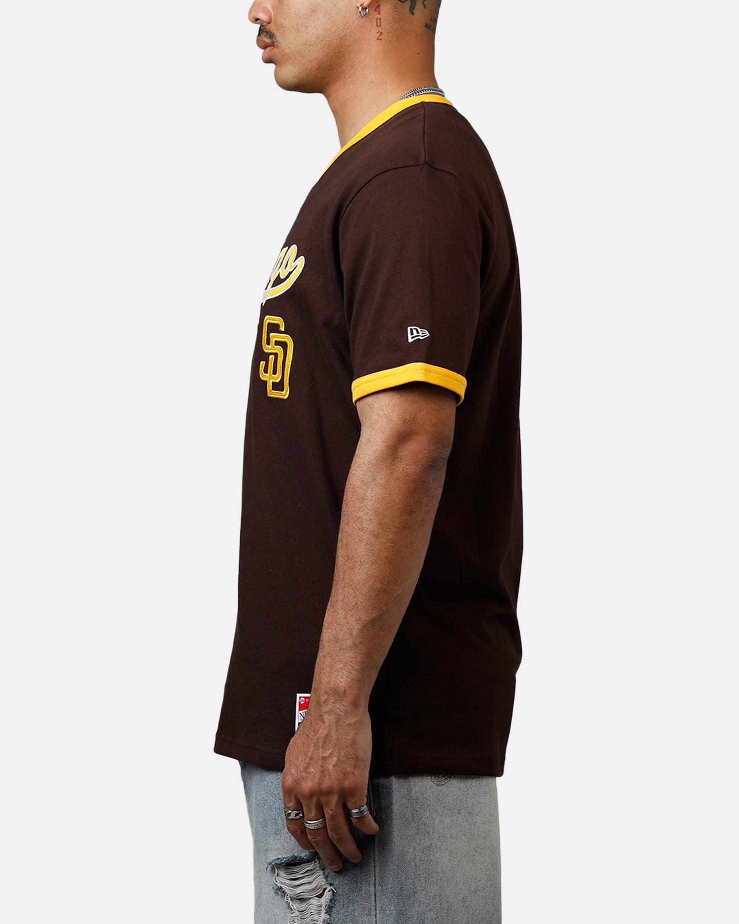 New Era San Diego Padres Throwback V-Neck T-Shirt Brown、mySite、zt4zffjzw