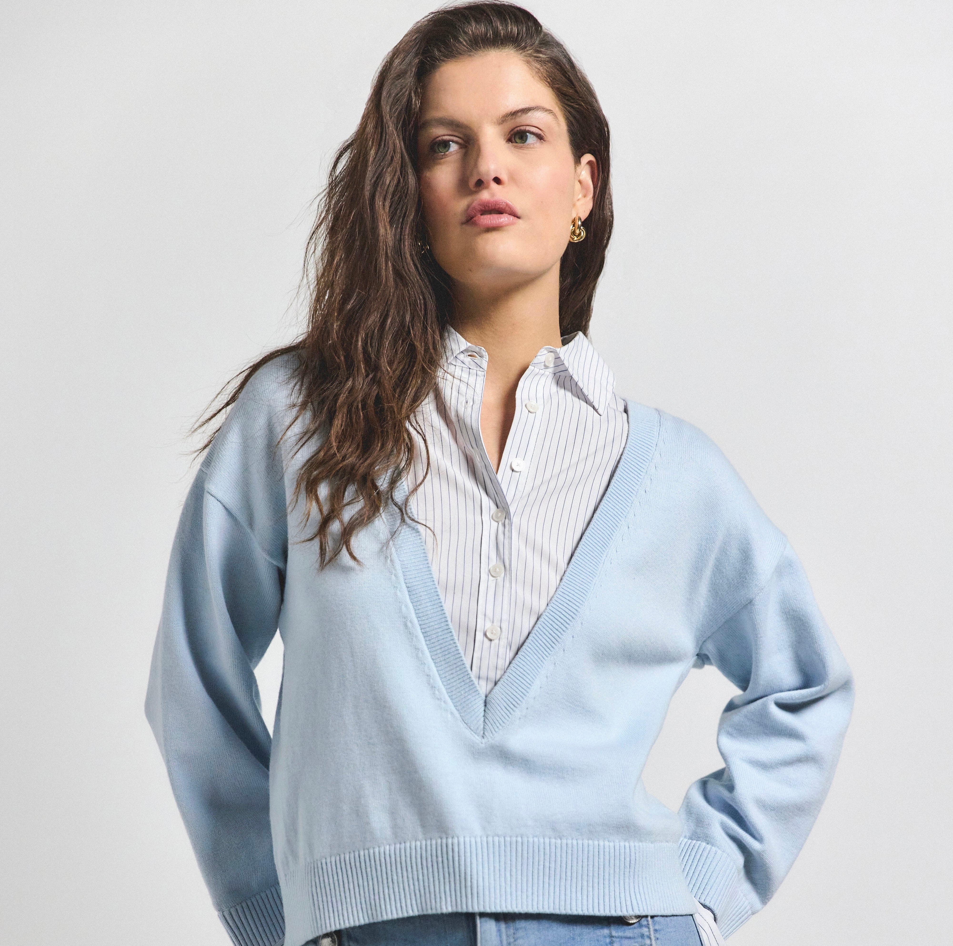 Derek Lam 10 Crosby Rida Mixed Media Sweater - Final Sale、mySite、noshort