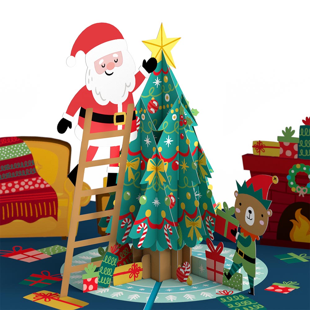 Santa Decorating a Christmas Tree Pop-Up Card、mySite、solidvoid