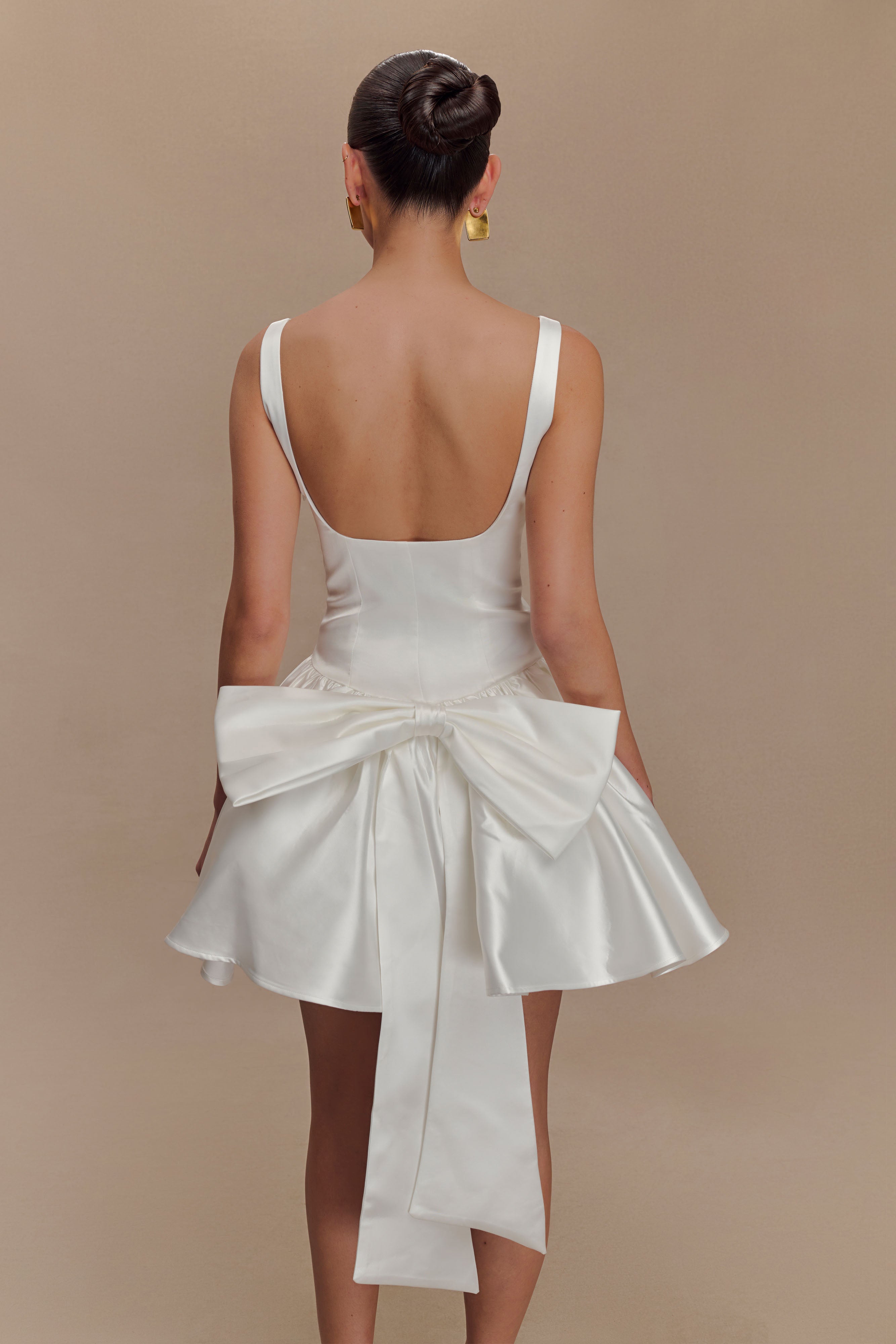 Felicia Satin Mini Dress With Bow - White、mySite、solidvoid