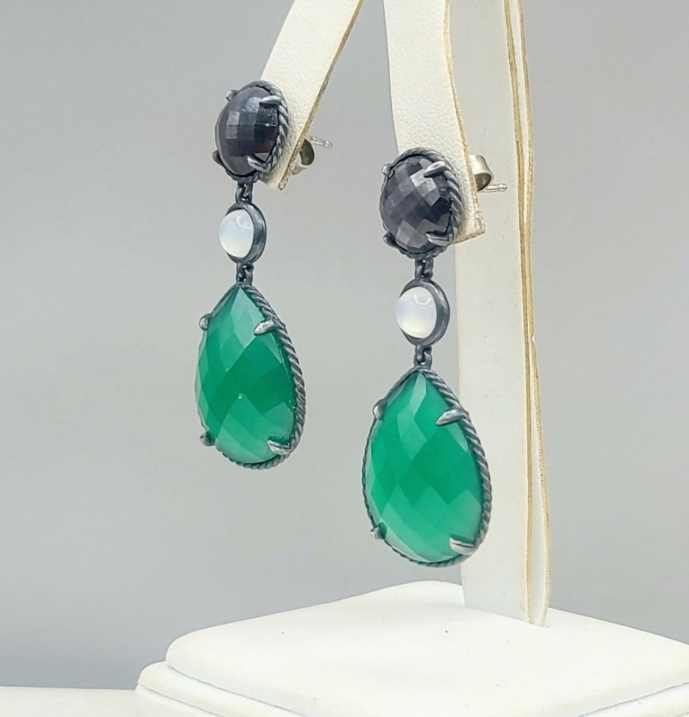 David Yurman Grisaille Triple Drop Earrings 鈥?Green Onyx、mySite、hinf8tx79