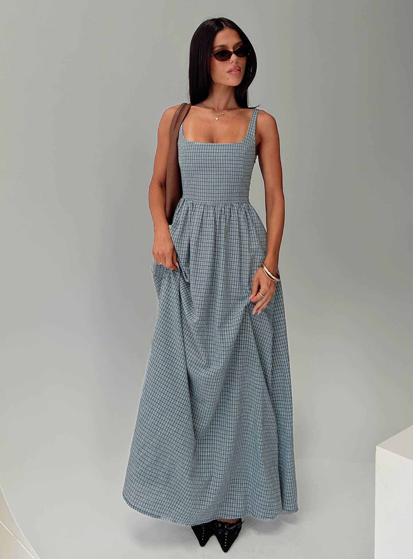 Cartmel Check Maxi Dress Navy、mySite、solidvoid