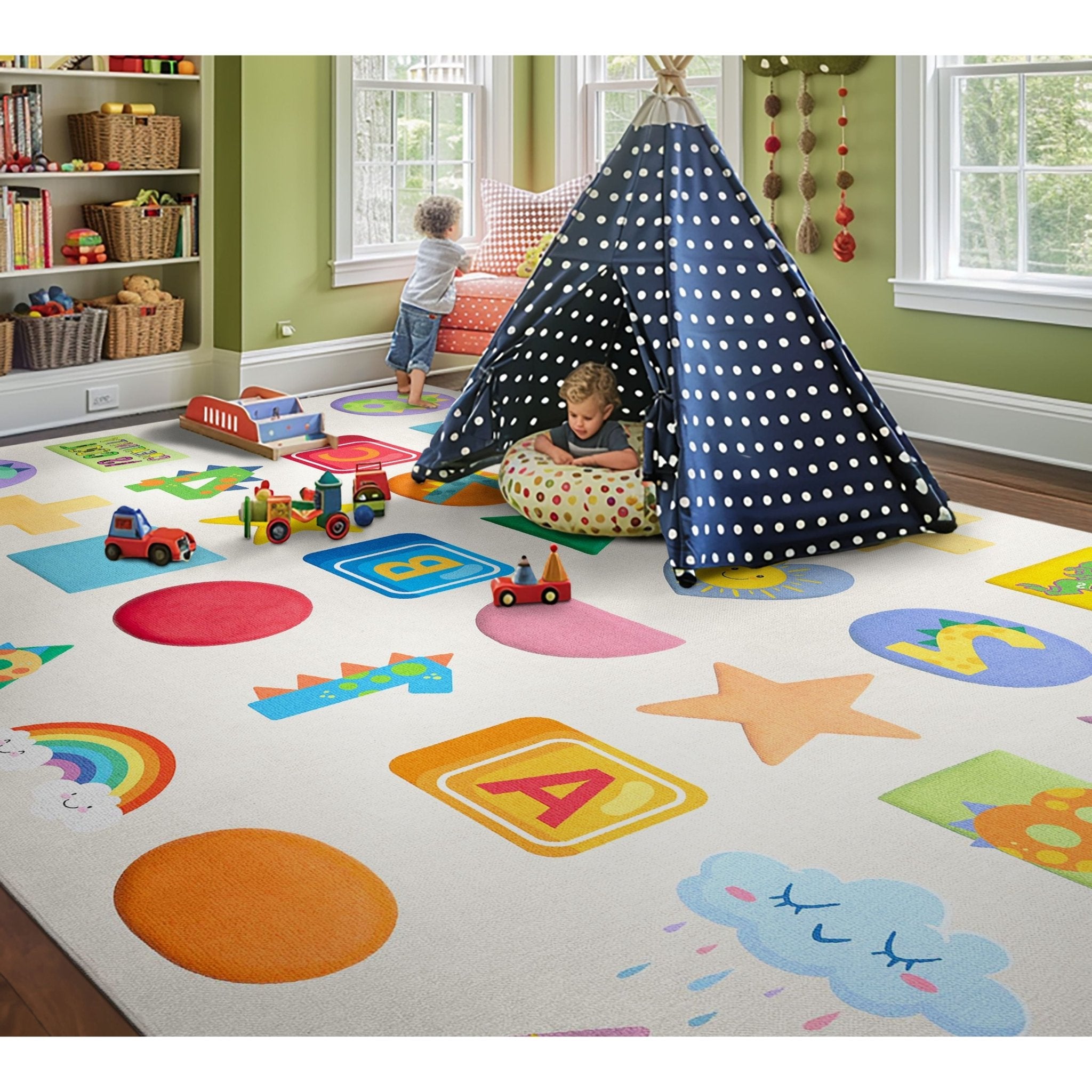 Crayola Modern Educational Numbers & Shapes Area Rug By Well Woven、mySite、gigharbornorthrealestate