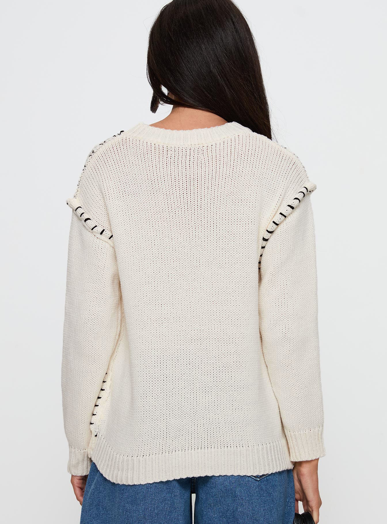 Change The Weather Contrast Stitch Knit Sweater Cream、mySite、solidvoid