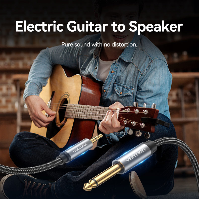 Vention Nylon Braided 3.5mm TRS Male to 6.35mm TS Male Audio Cable 1M Gray Aluminum Alloy Type、mySite、fannypackpong