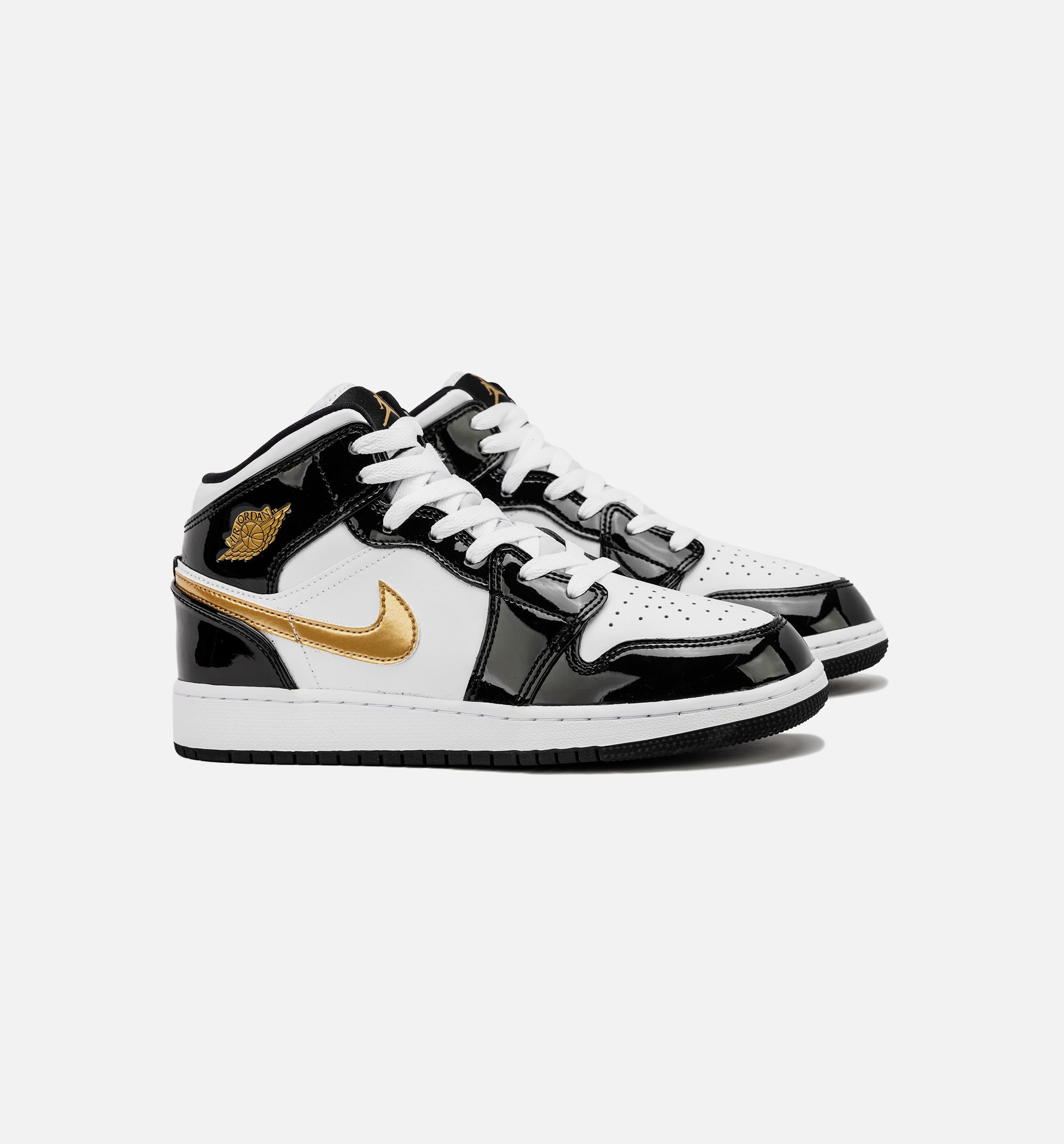 Air Jordan 1 Retro Mid SE Patent Black Gold Grade School Lifestyle Shoe - Black/Gold、mySite、dreamappss