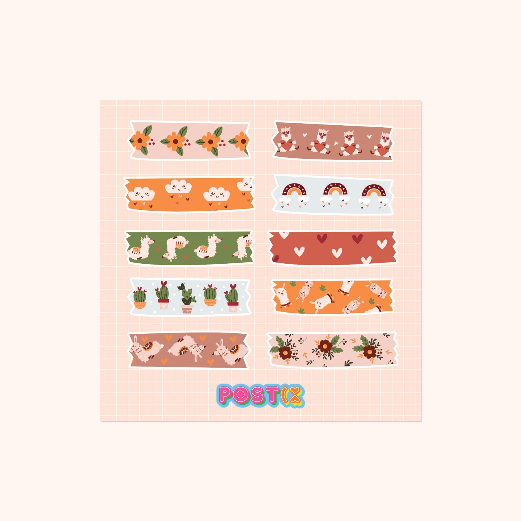  Alpaca Washi Square Sticker Sheet、mySite、ghnorth