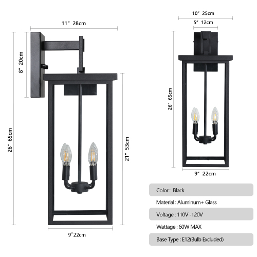 (Same as W1340119953/L1014) 4-Light Black Outdoor Wall Light (No Bulbs)、、eastwooduniform