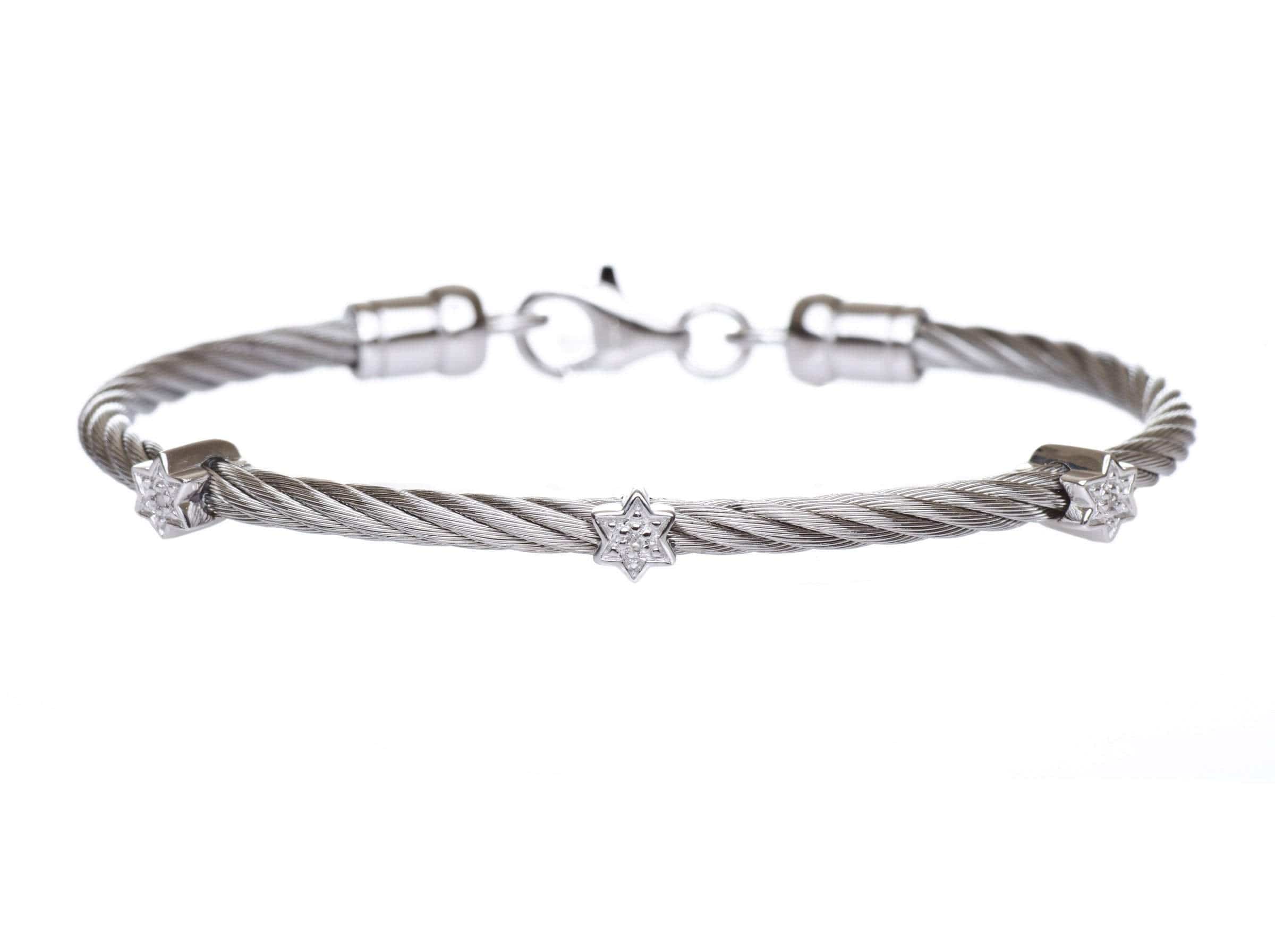 Diamond Star of David Stacking Cable Bracelet - Silver、mySite、topwebapps