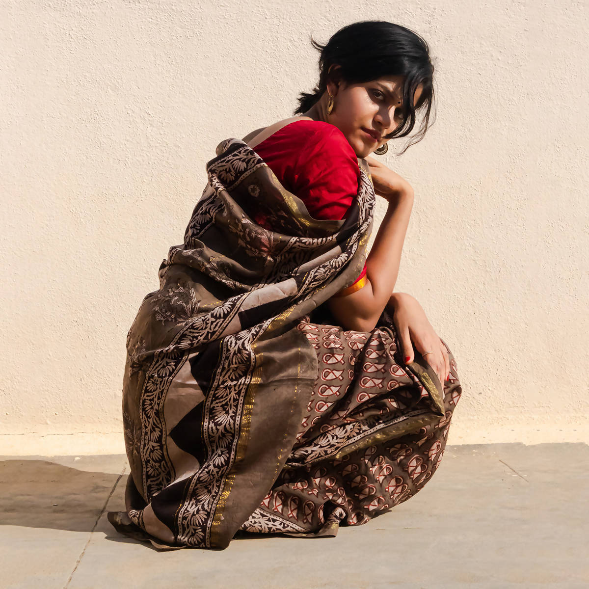 Block Print Saree | Chanderi with Bagru Print | Grey、mySite、camillekostekn