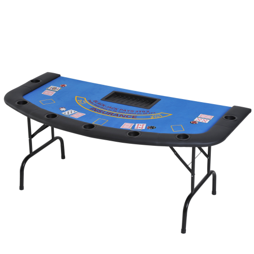 Soozier Poker Table Foldable, 72" Blackjack Table for 7 Players with Chip & Cup Holder, Blue Felt、、casual