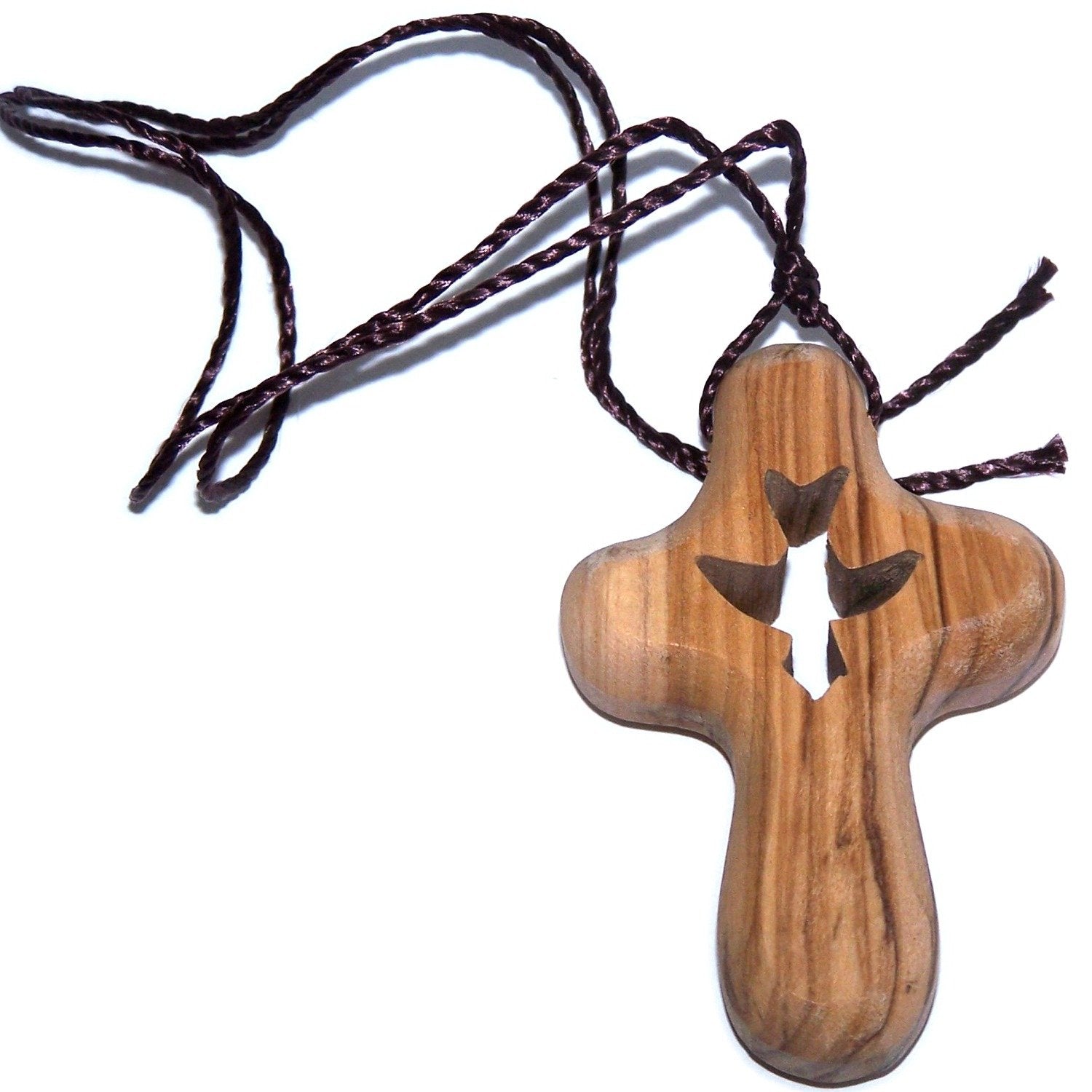  Holy Spirit The Comforter Olive Wood Comforting Cross Engraved with Dove - Necklace. Cross is About 2.5 and Comes with Certificate、mySite、elrpsem3k