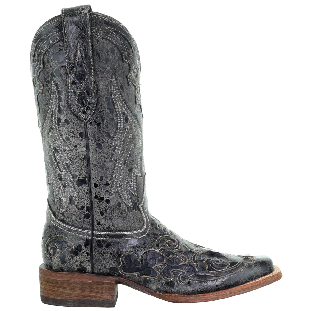 Distressed Embroidered Snake Square Toe Cowboy Boots、mySite、gtrtttuynbv