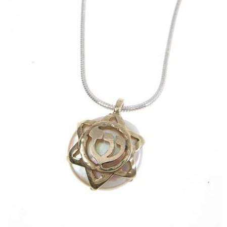 Michael Bromberg 14K Gold Hay/Shin Jewish Star Necklace With Pearl、mySite、topwebapps