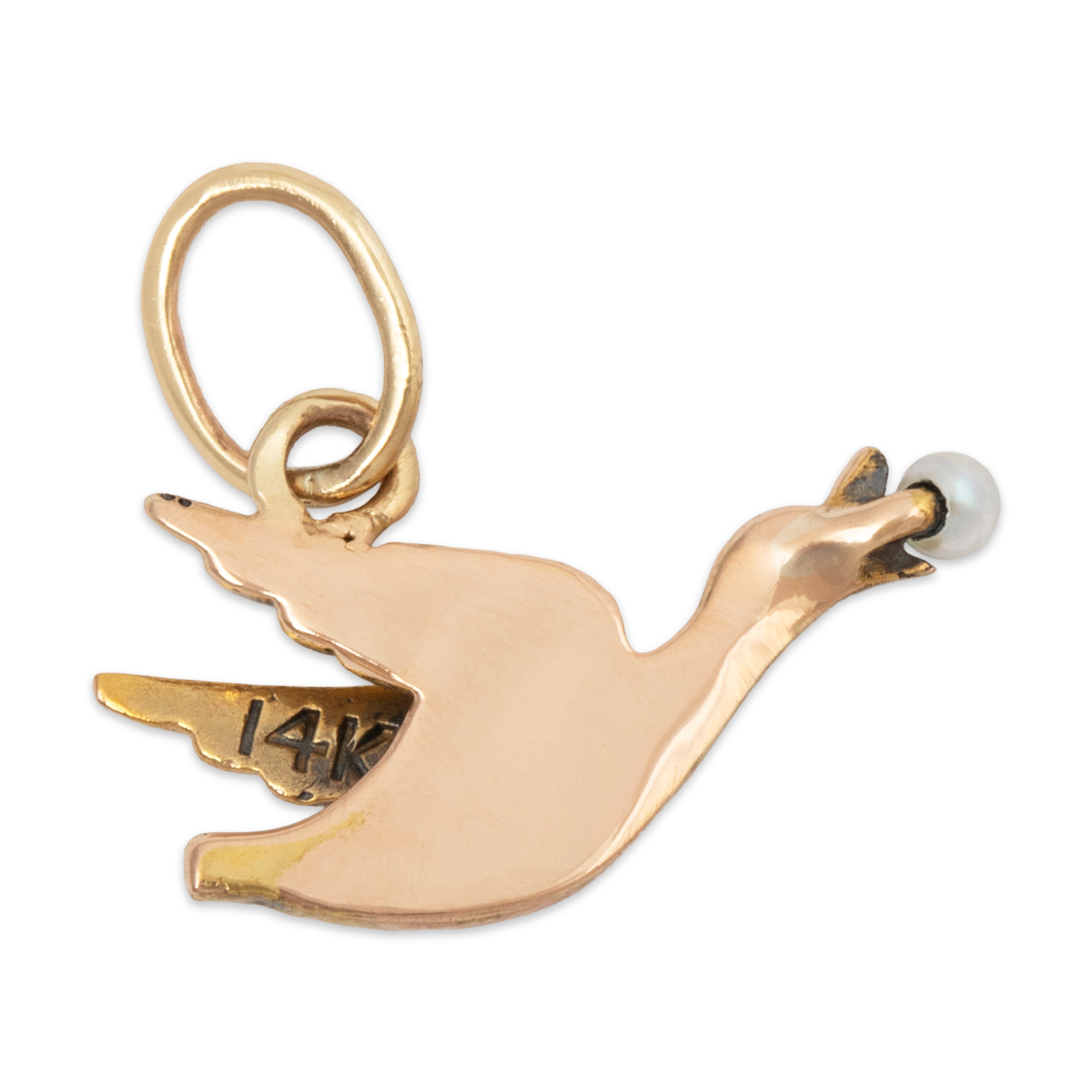 Antique 14k Yellow & Rose Gold Pearl Adorable Flying Duck Charm / Pendant、mySite、hinf8tx79