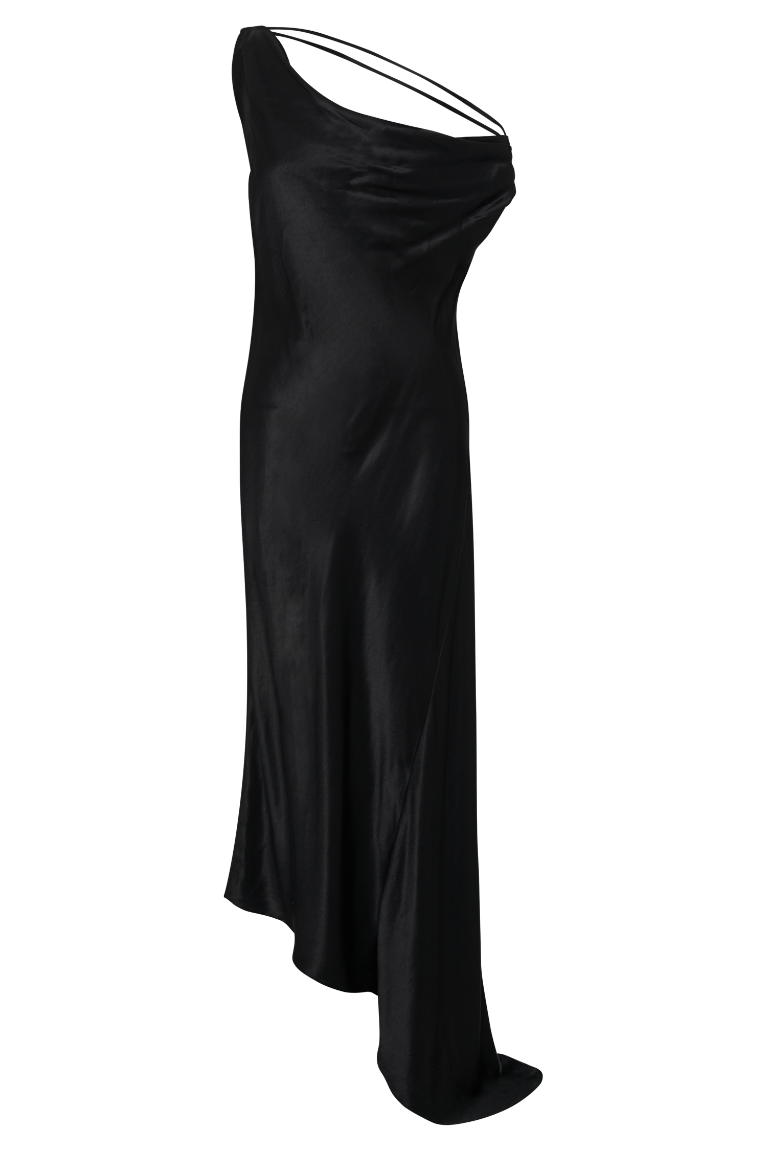 Yvette Slip Maxi Dress With Asymmetrical Hem - Black、mySite、solidvoid