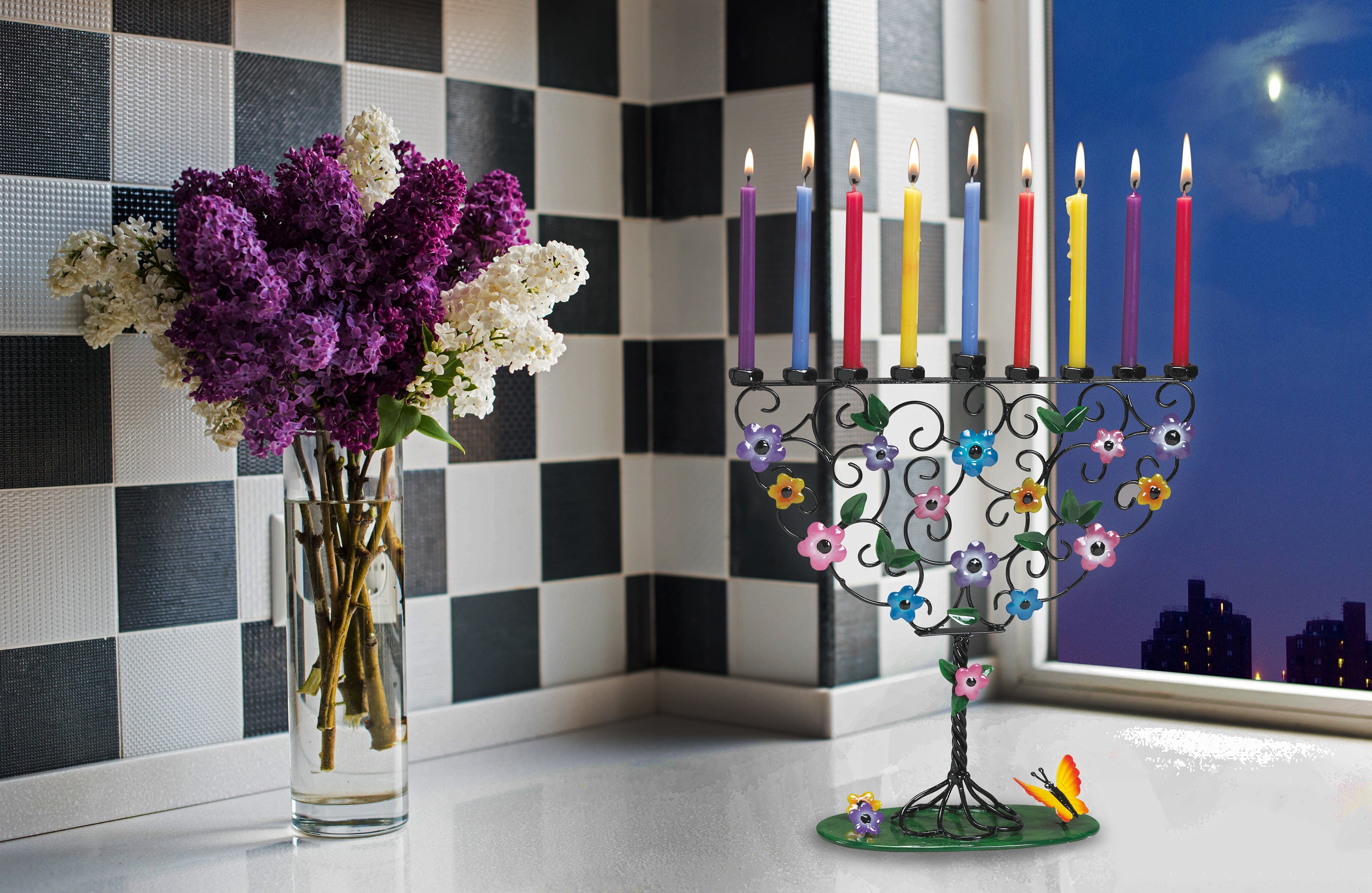 Flowering Tree Hand-Crafted Metal Menorah、mySite、topwebapps