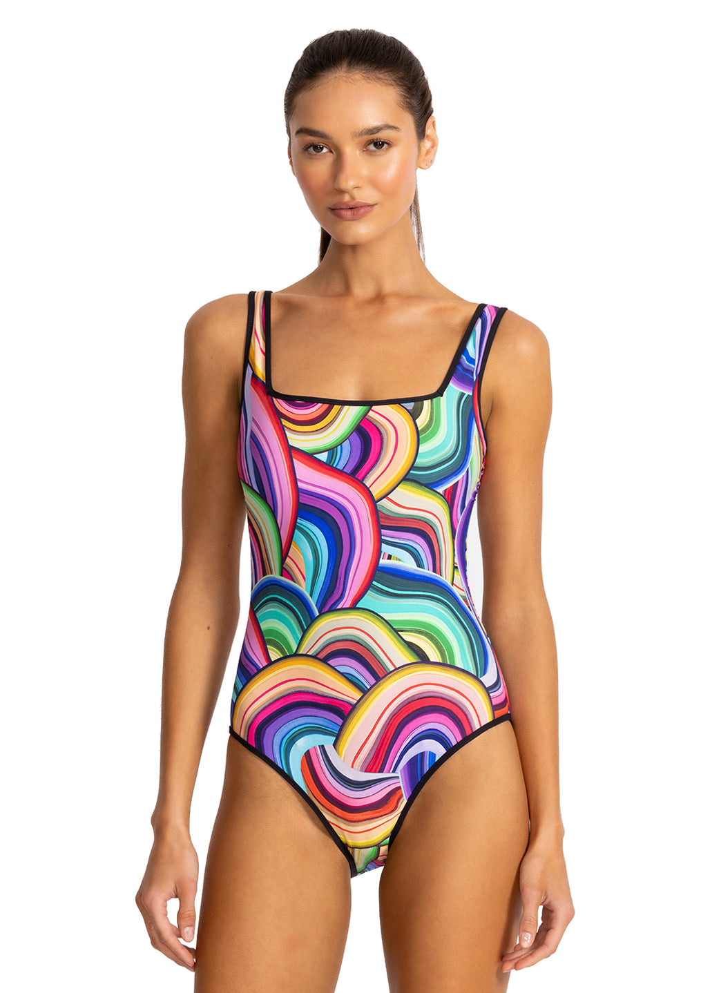 Johnny Was Women's Abel Square Neck One Piece Swimsuit、mySite、noshort